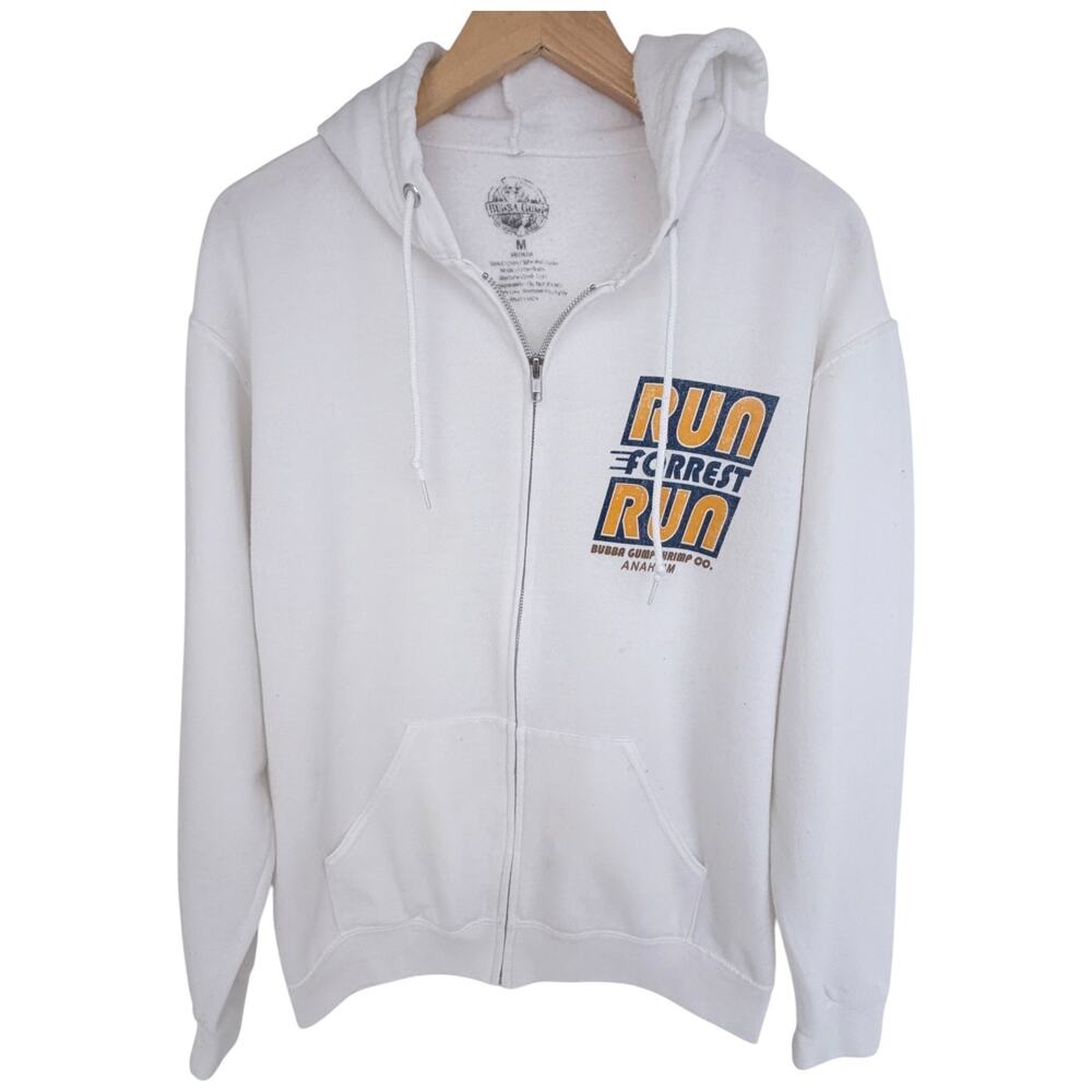 Run Forrest Run Bubba Gump Shrimp Co Hoodie Mens Medium White Full Zip Graphic